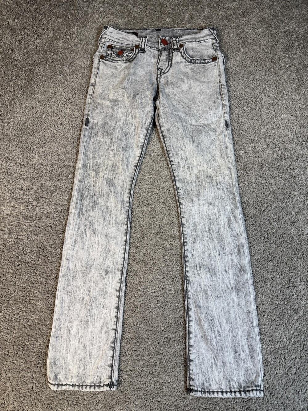 True Religion Jeans Mens 28x32 Gray Ricky Relaxed Straight Acid Wash Logo